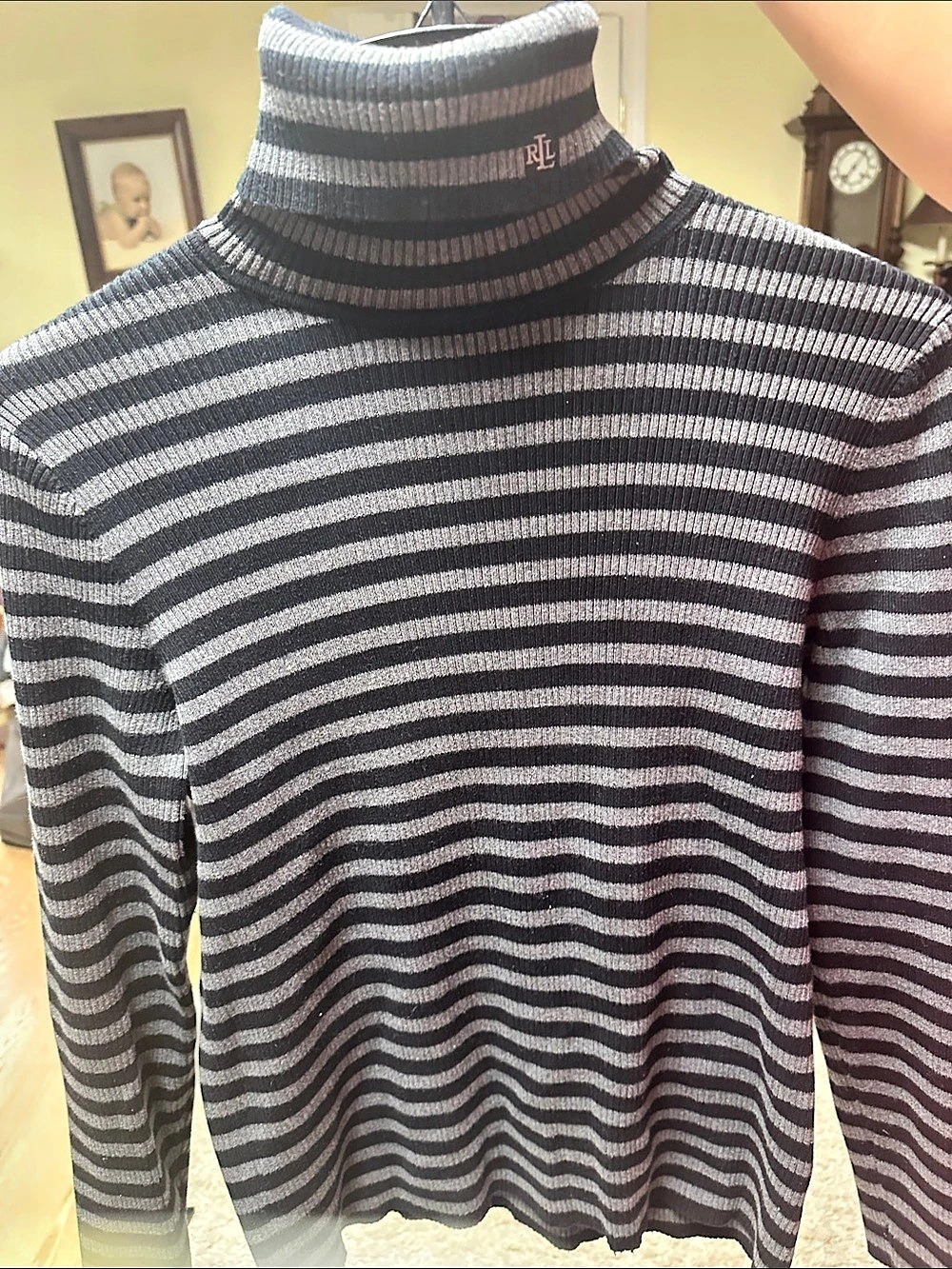 Lauren Ralph Lauren Ribbed Striped Turtleneck Sweater Medium